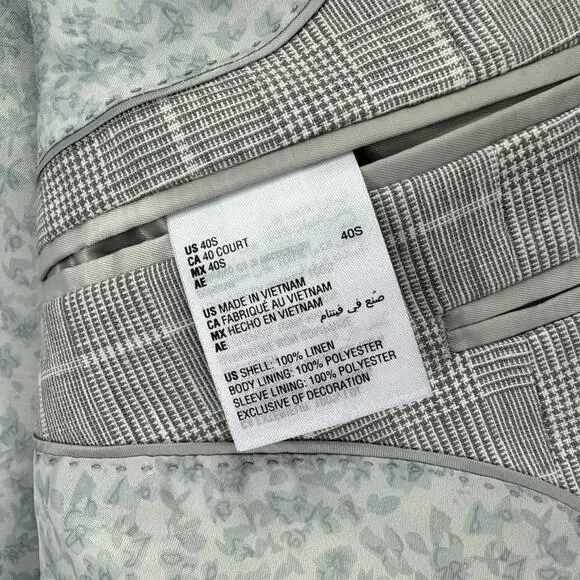 Bar III Mens Slim Fit 100% Linen Plaid Suit Jacket Gray 40S - Picture 5 of 5